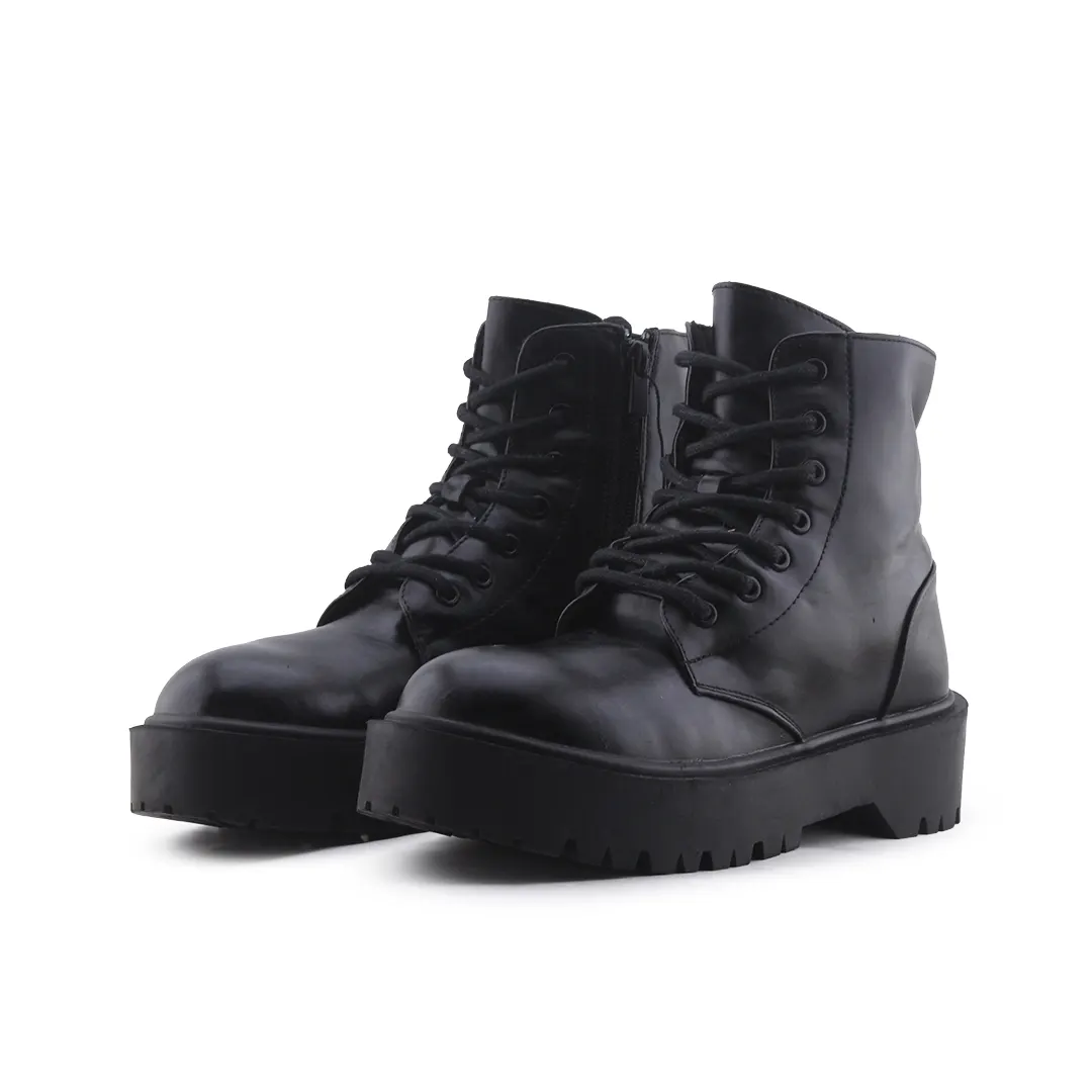 Pull & Bear Zipper Lace Up Ankle Boot | 100% Authentic Leather