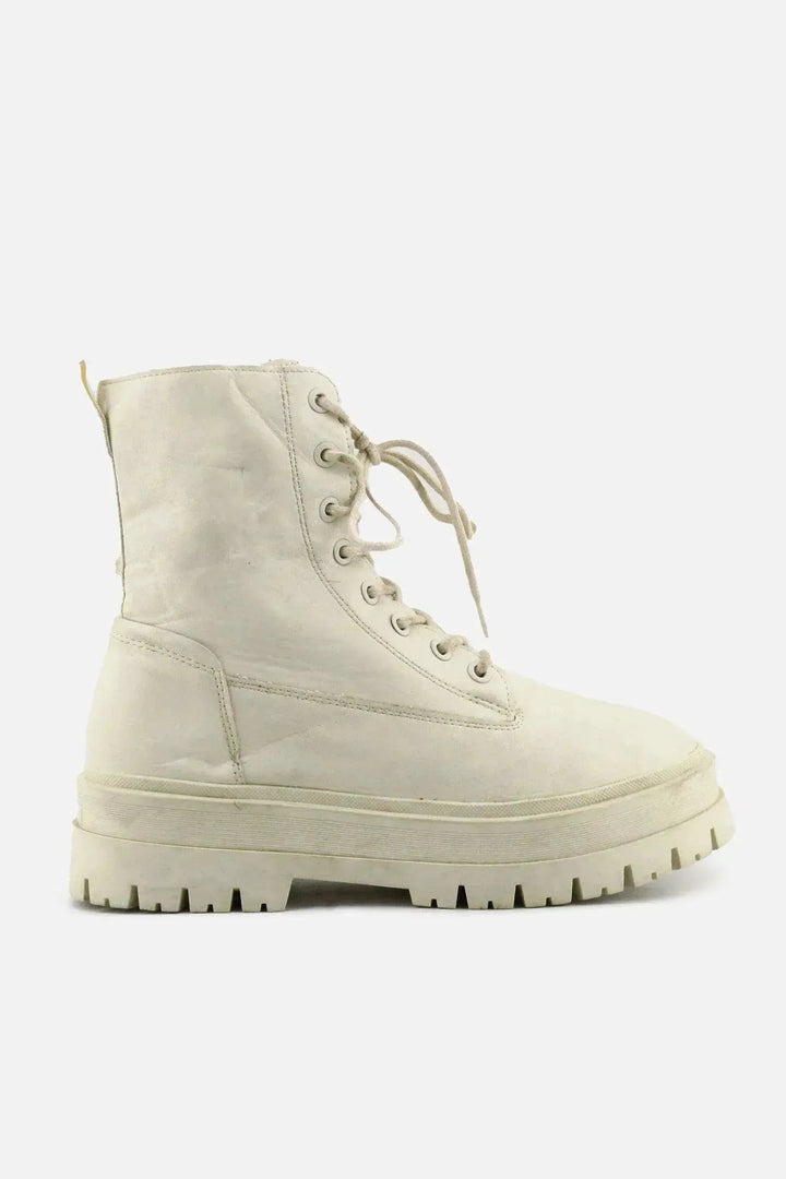 Stradivarius Zipper Laces Combat Ankle Boots | 100% Authentic Leather - sundaybazar
