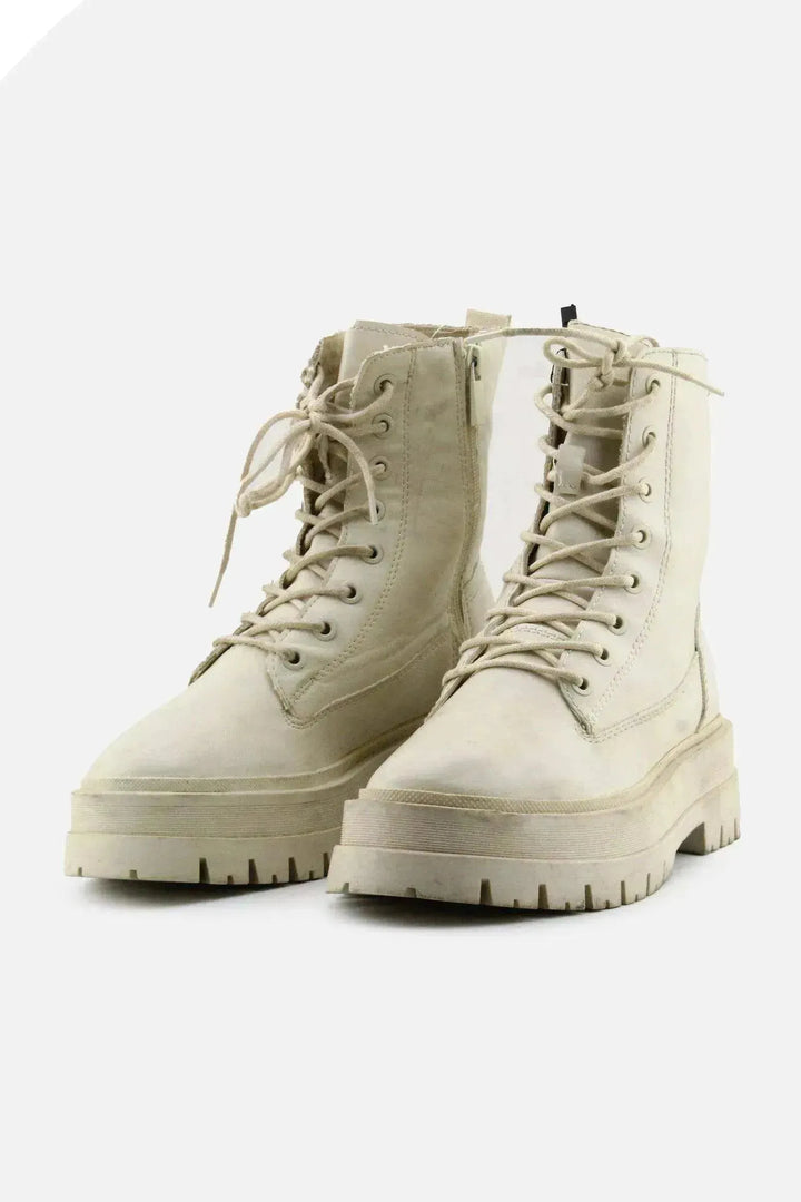 Stradivarius Zipper Laces Combat Ankle Boots | 100% Authentic Leather - sundaybazar