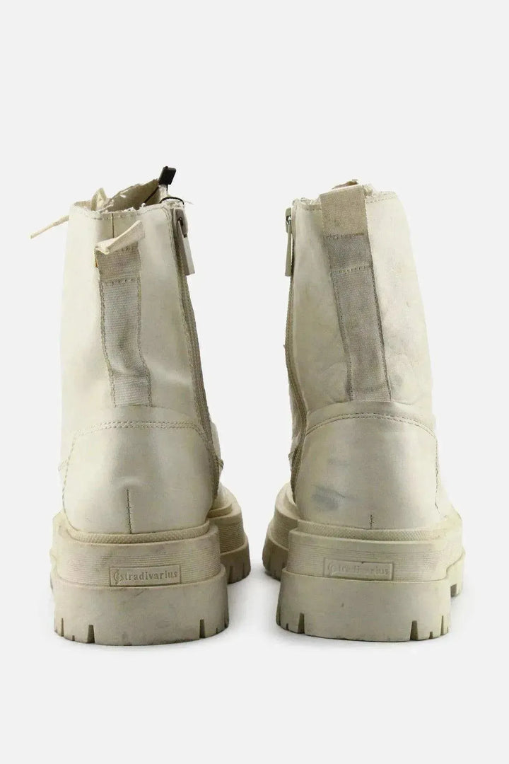 Stradivarius Zipper Laces Combat Ankle Boots | 100% Authentic Leather - sundaybazar