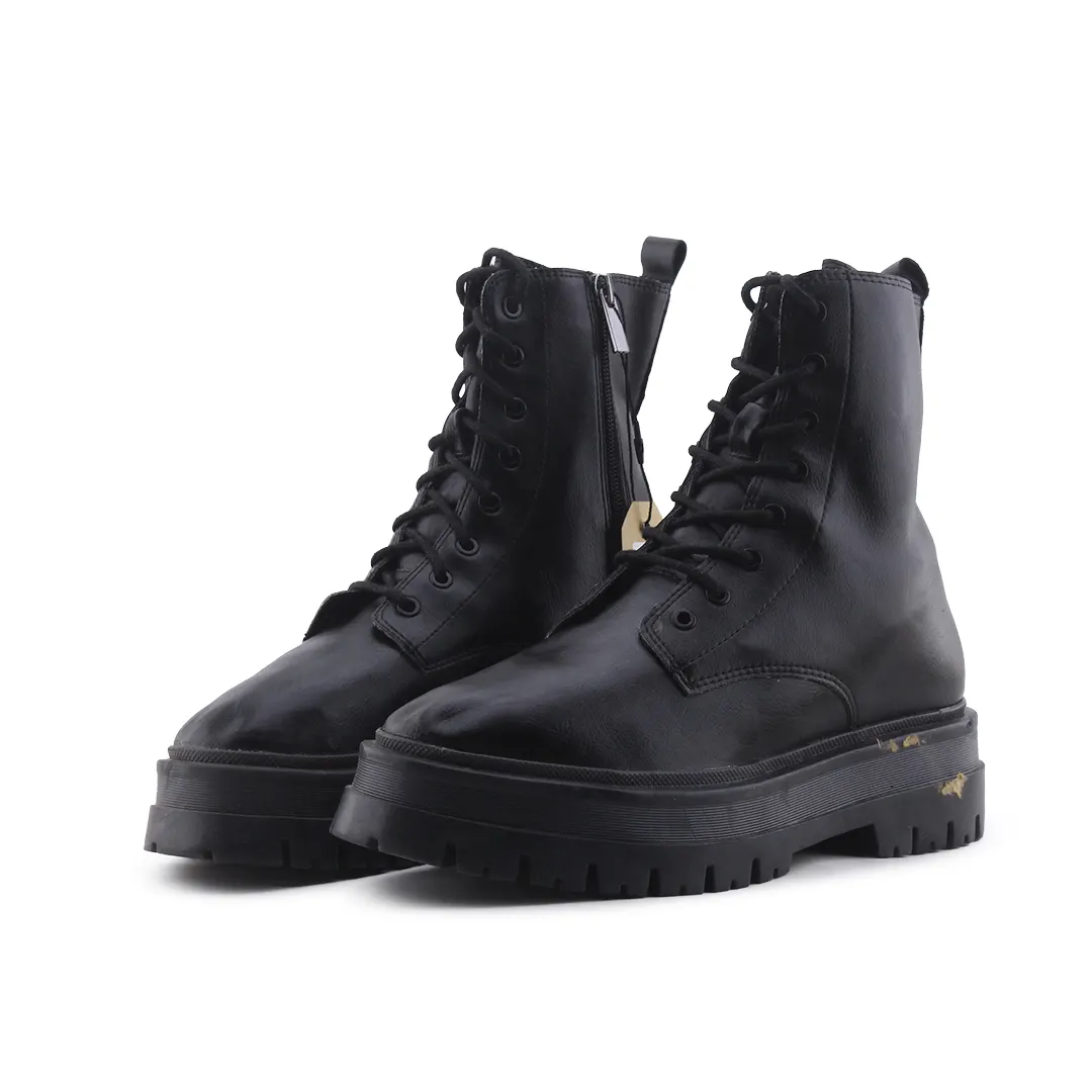 Stradivarius Zipper Lace Up Ankle Boot | 100% Authentic Leather