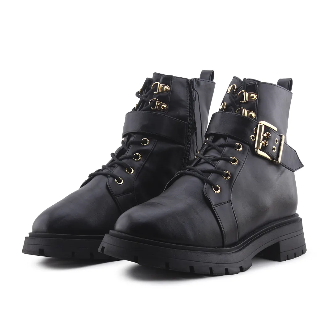 Asos Zipper Buckle Strap Lace Up Ankle Boot | 100% Authentic Leather