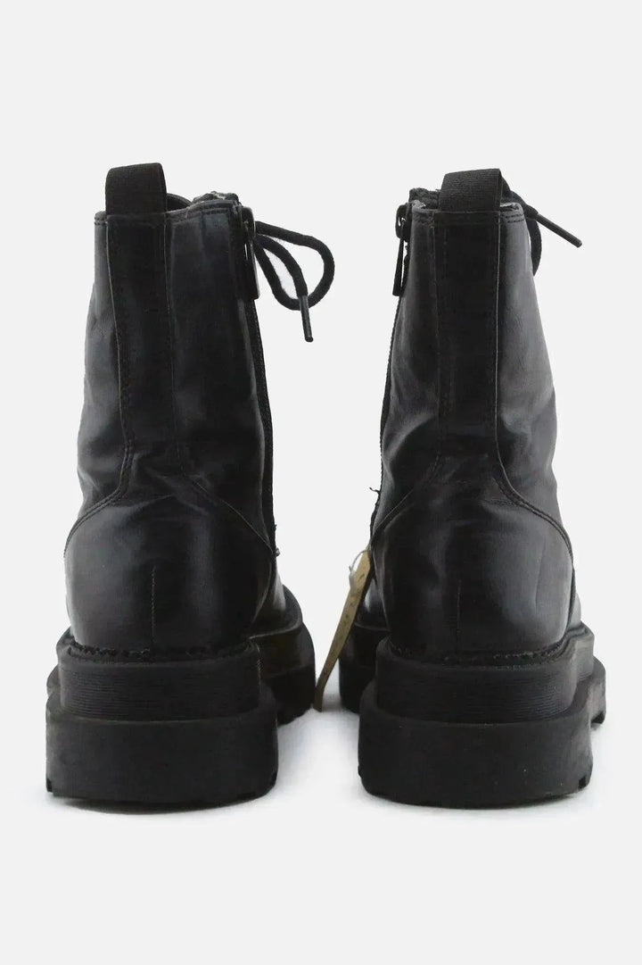 Stradivarius Zipper Laces Combat Ankle Boots | 100% Authentic Leather - sundaybazar