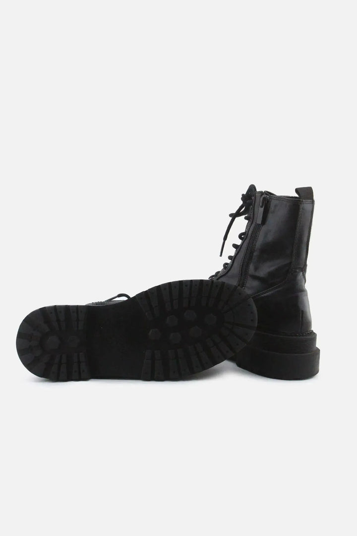 Stradivarius Zipper Laces Combat Ankle Boots | 100% Authentic Leather - sundaybazar