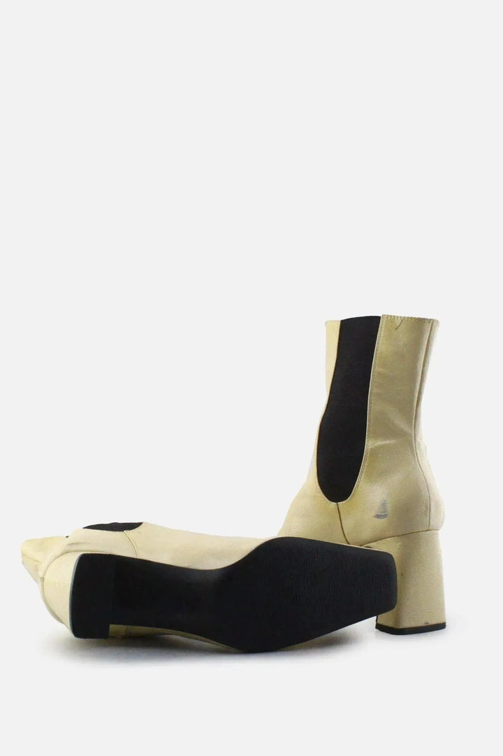 Zara Stretchable Block Ankle Boots | 100% Authentic Leather - sundaybazar
