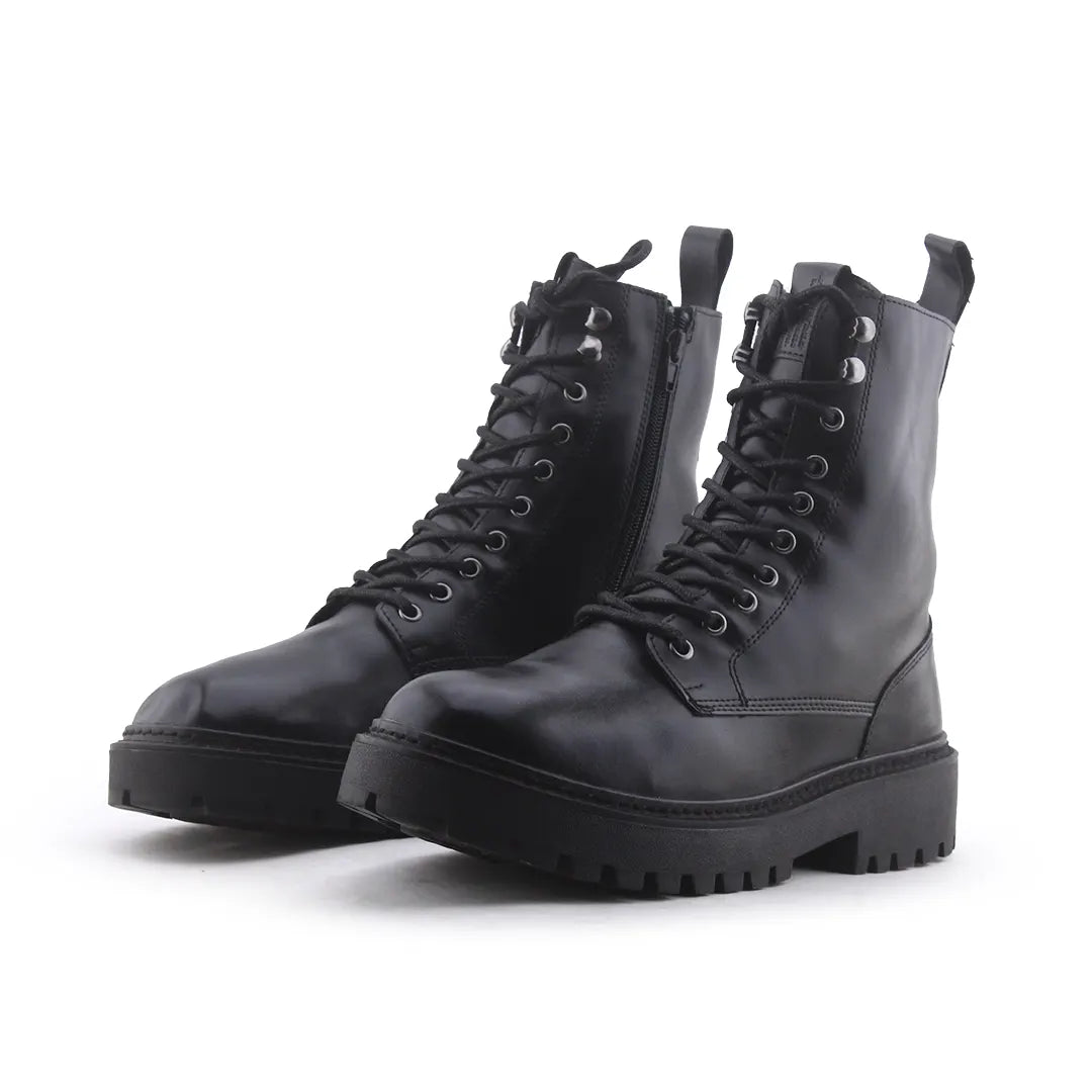 Pull & Bear Zipper Lace Up Ankle Boots | 100% Authentic Leather