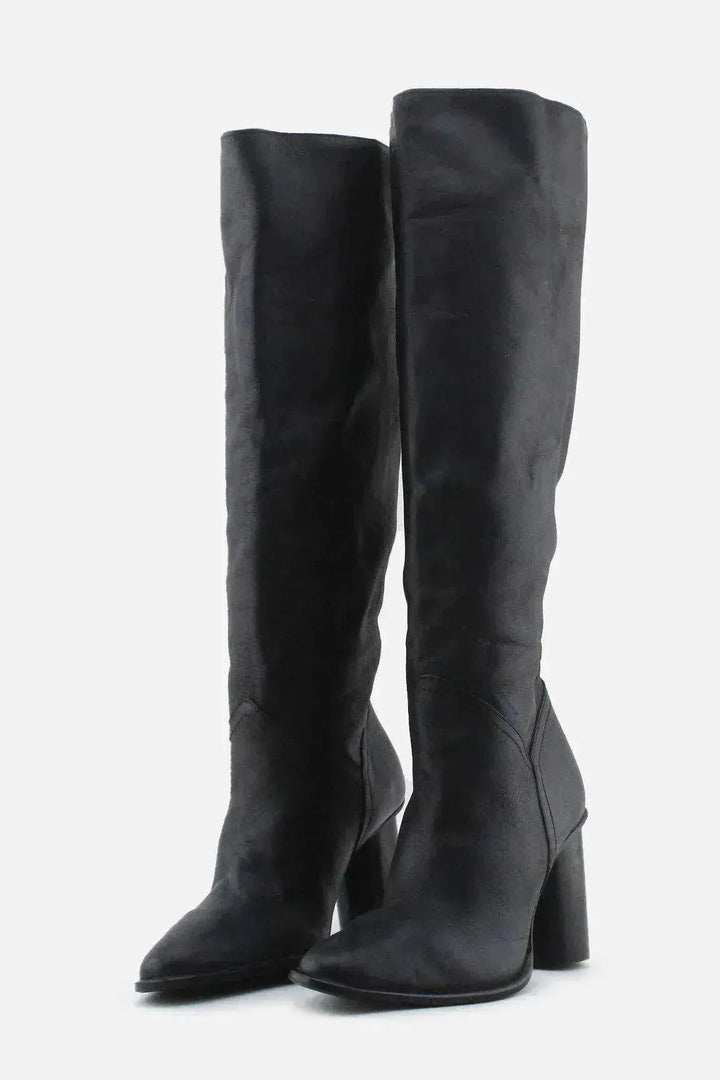 Zara Block Heels Knee High Boots | 100% Authentic Leather - sundaybazar
