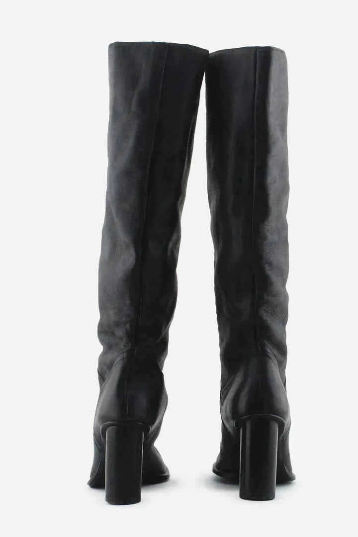 Zara Block Heels Knee High Boots | 100% Authentic Leather - sundaybazar