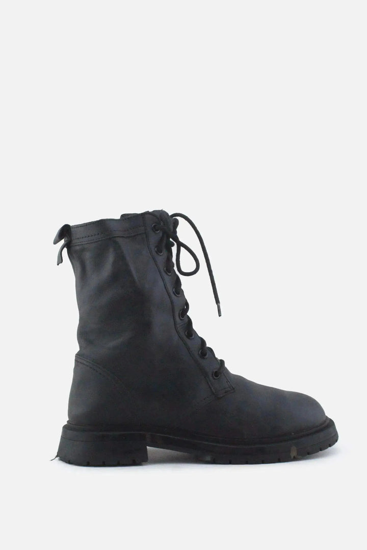 Zara Zipper Laces Combat Ankle Boots | 100% Authentic Leather - sundaybazar