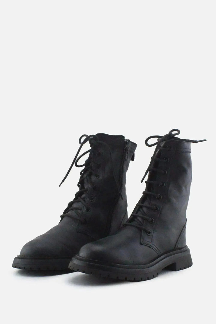 Zara Zipper Laces Combat Ankle Boots | 100% Authentic Leather - sundaybazar