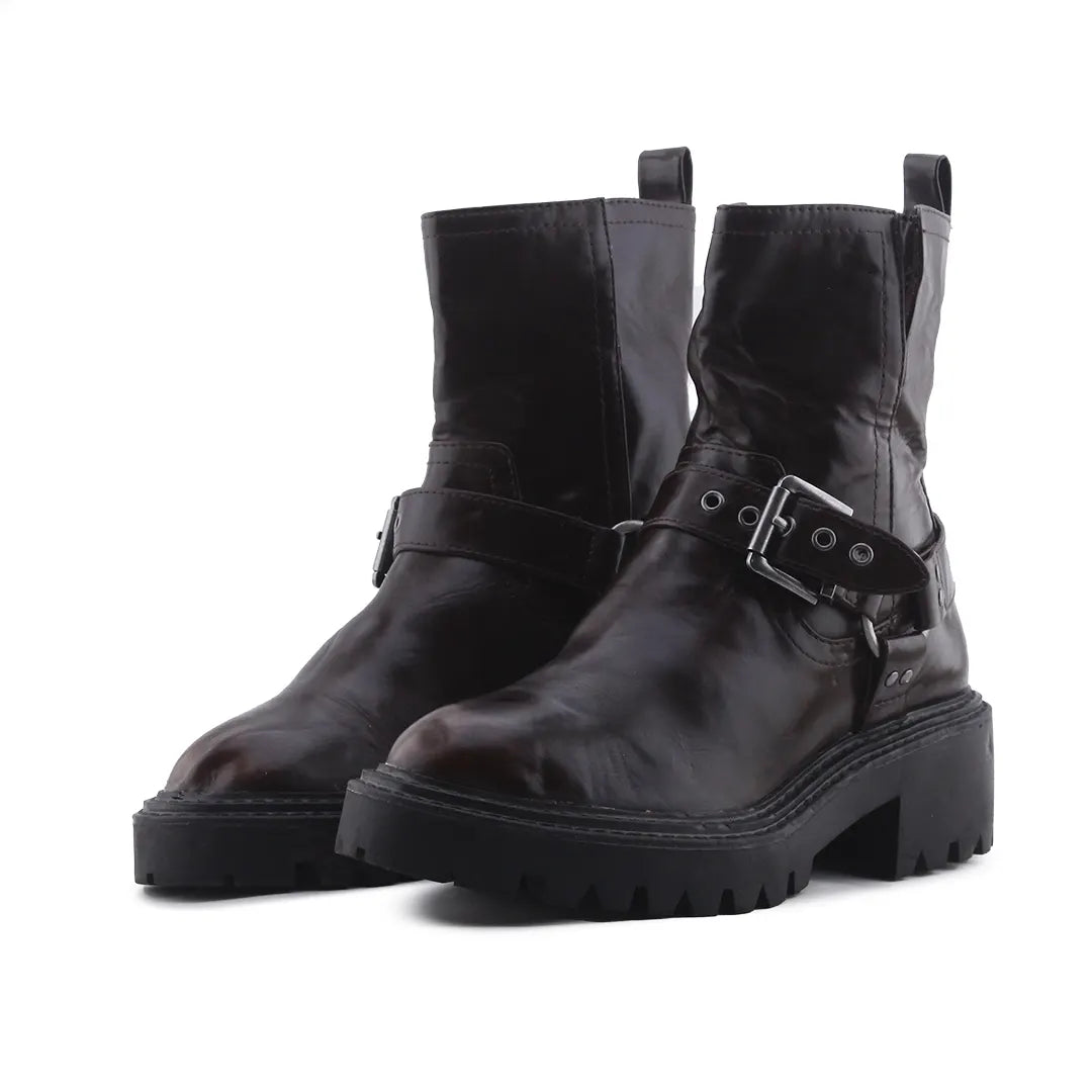 Stradivarius Buckle Strap Ankle Boot | 100% Authentic Leather