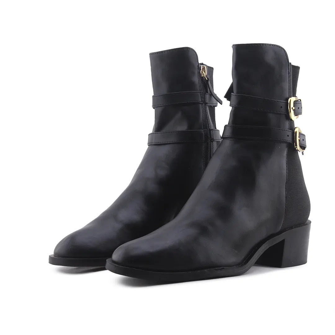 Zara Zipper Stretchable Buckle Strap Ankle Boot | 100% Authentic Leather