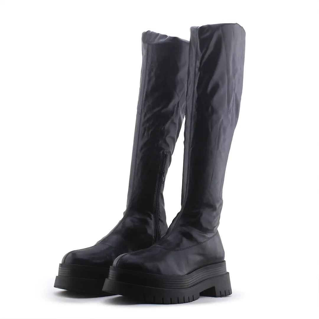 Bershka Zipper Knee High Boot | 100% Authentic Leather
