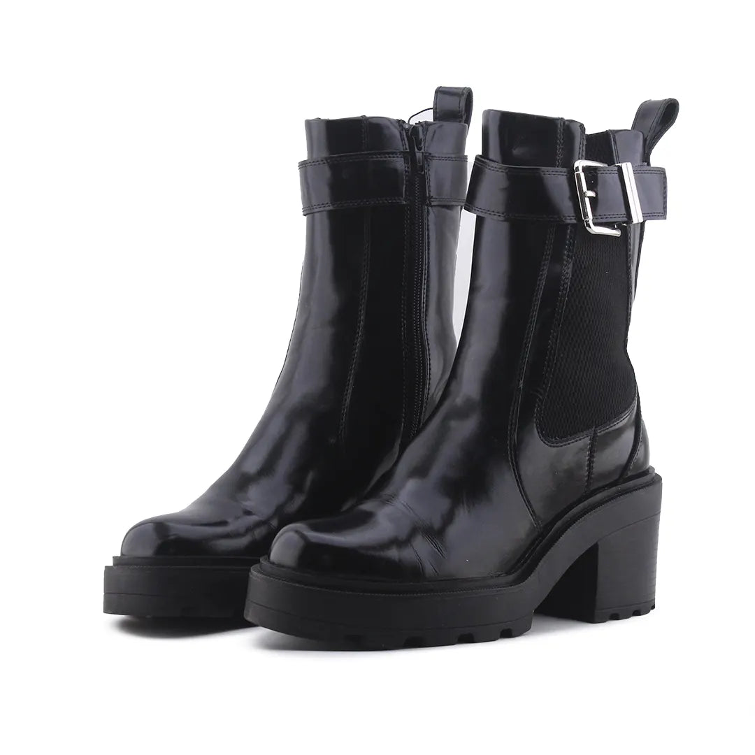 Zara Zipper Stretchable Buckle Strap Ankle Boot | 100% Authentic Leather