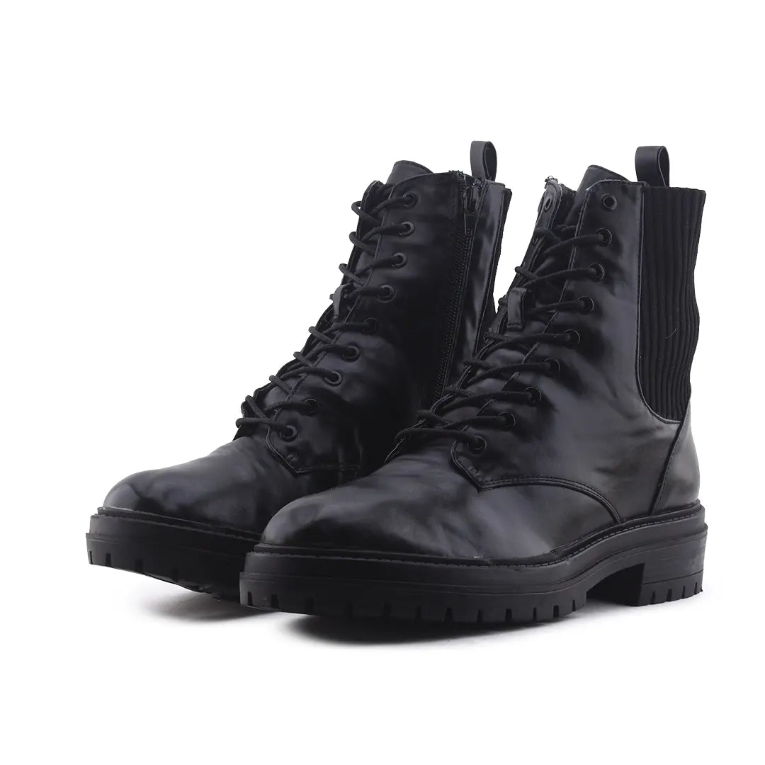 Lefties Zipper Stretchable Lace Up Ankle Boot | 100% Authentic Leather