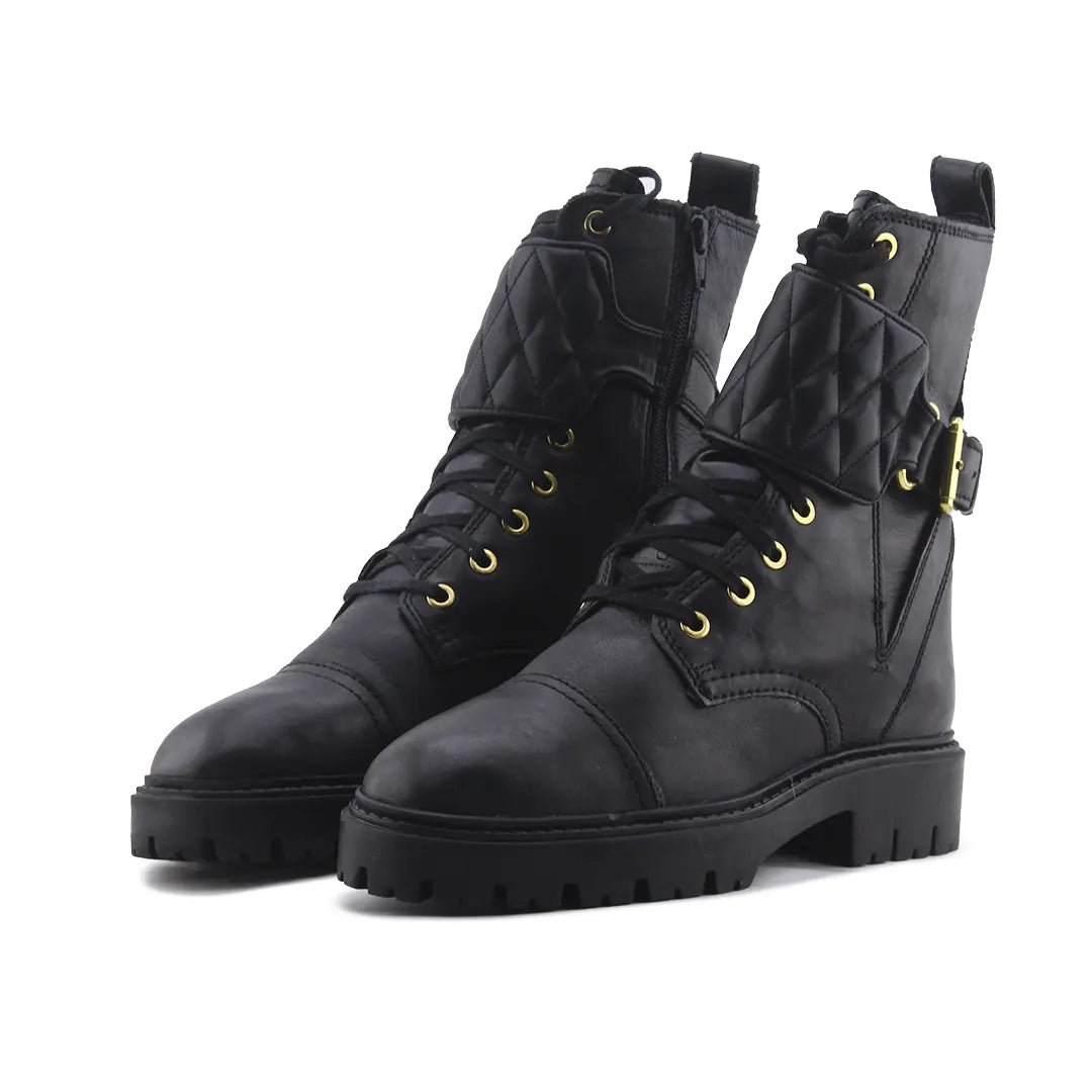 Mango Zipper Buckle Strap Lace Up Ankle Boot | 100% Authentic Leather