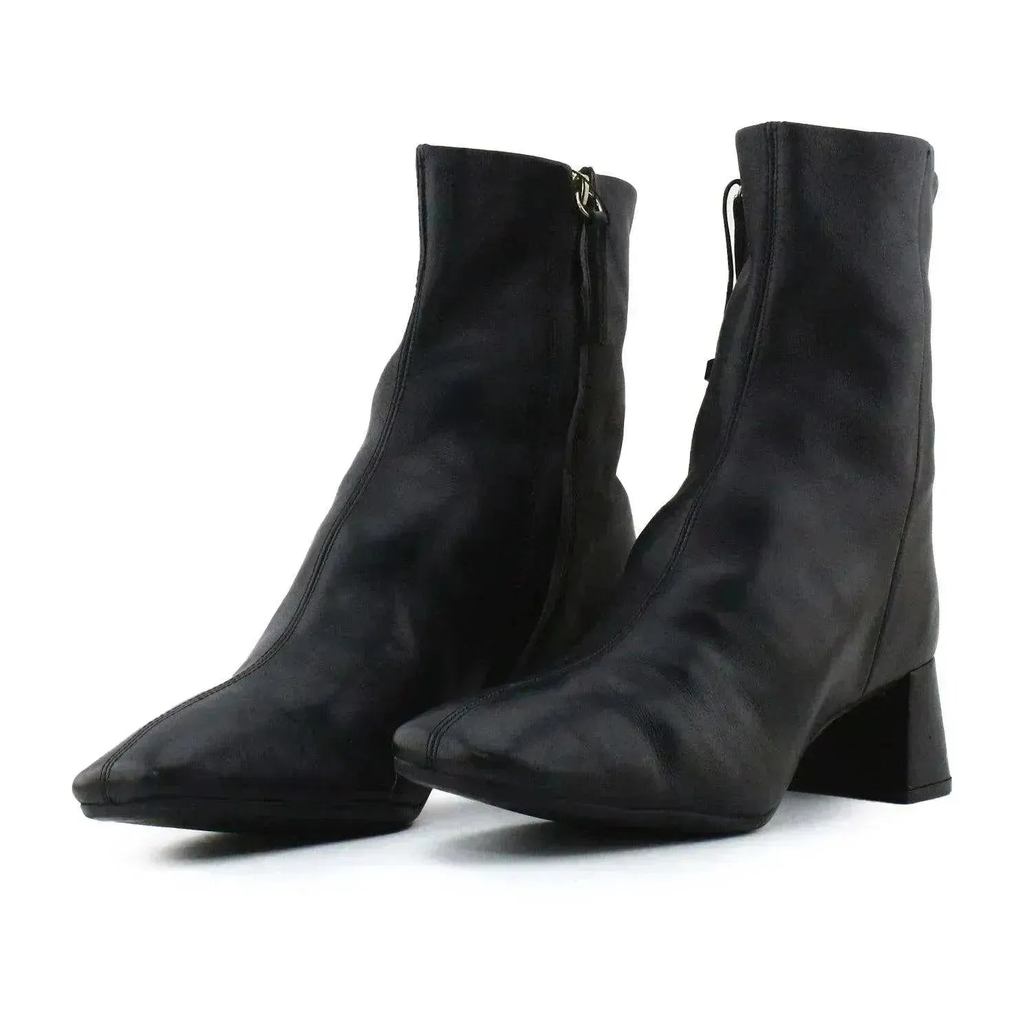 Zara Zipper Block Heels Ankle Boots | 100% Authentic Leather - sundaybazar