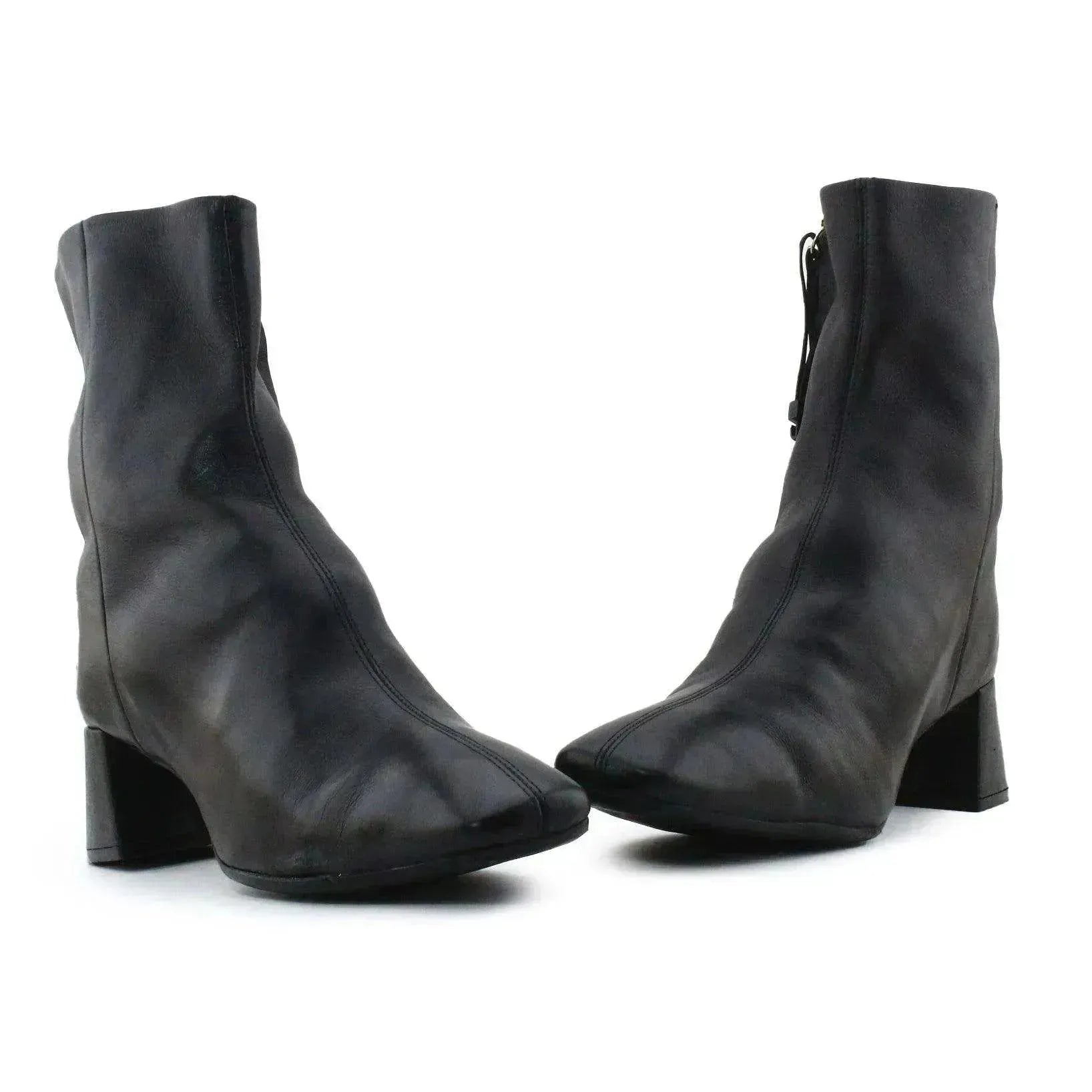Zara Zipper Block Heels Ankle Boots | 100% Authentic Leather - sundaybazar