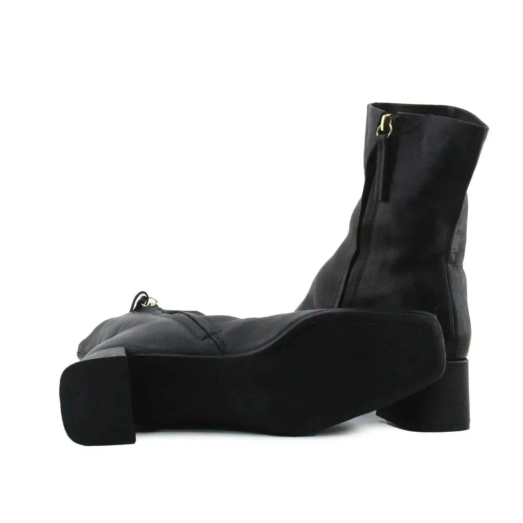 Zara Zipper Block Heels Ankle Boots | 100% Authentic Leather - sundaybazar