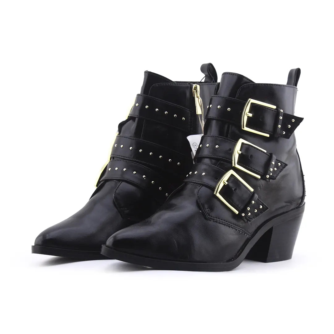 Stradivarius Zipper Buckle Strap Ankle Boot | 100% Authentic Leather
