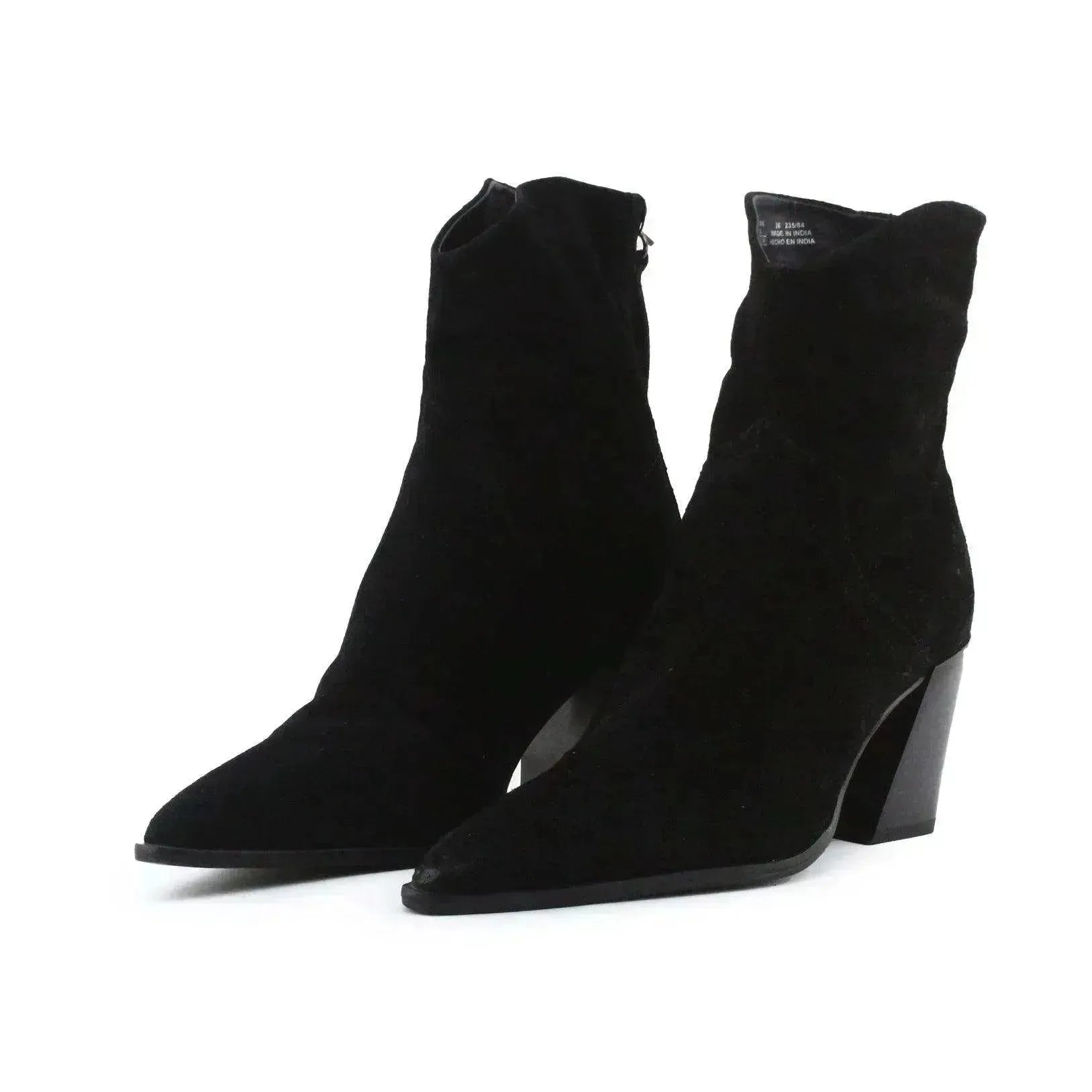 Zara Zipper Block Heels Ankle Boots | Suede - sundaybazar