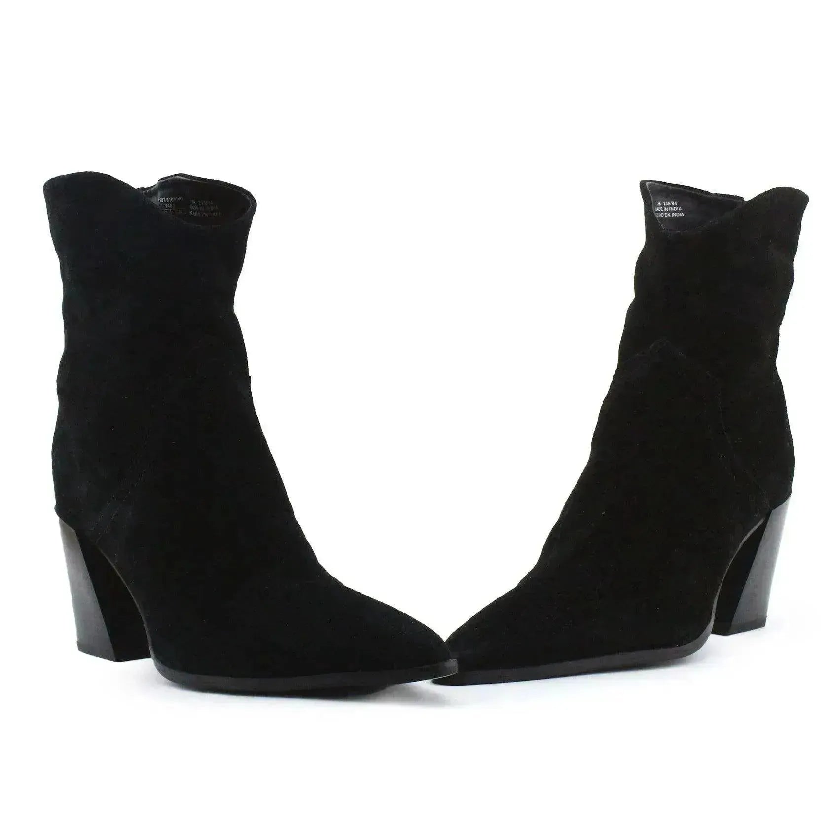 Zara Zipper Block Heels Ankle Boots | Suede - sundaybazar