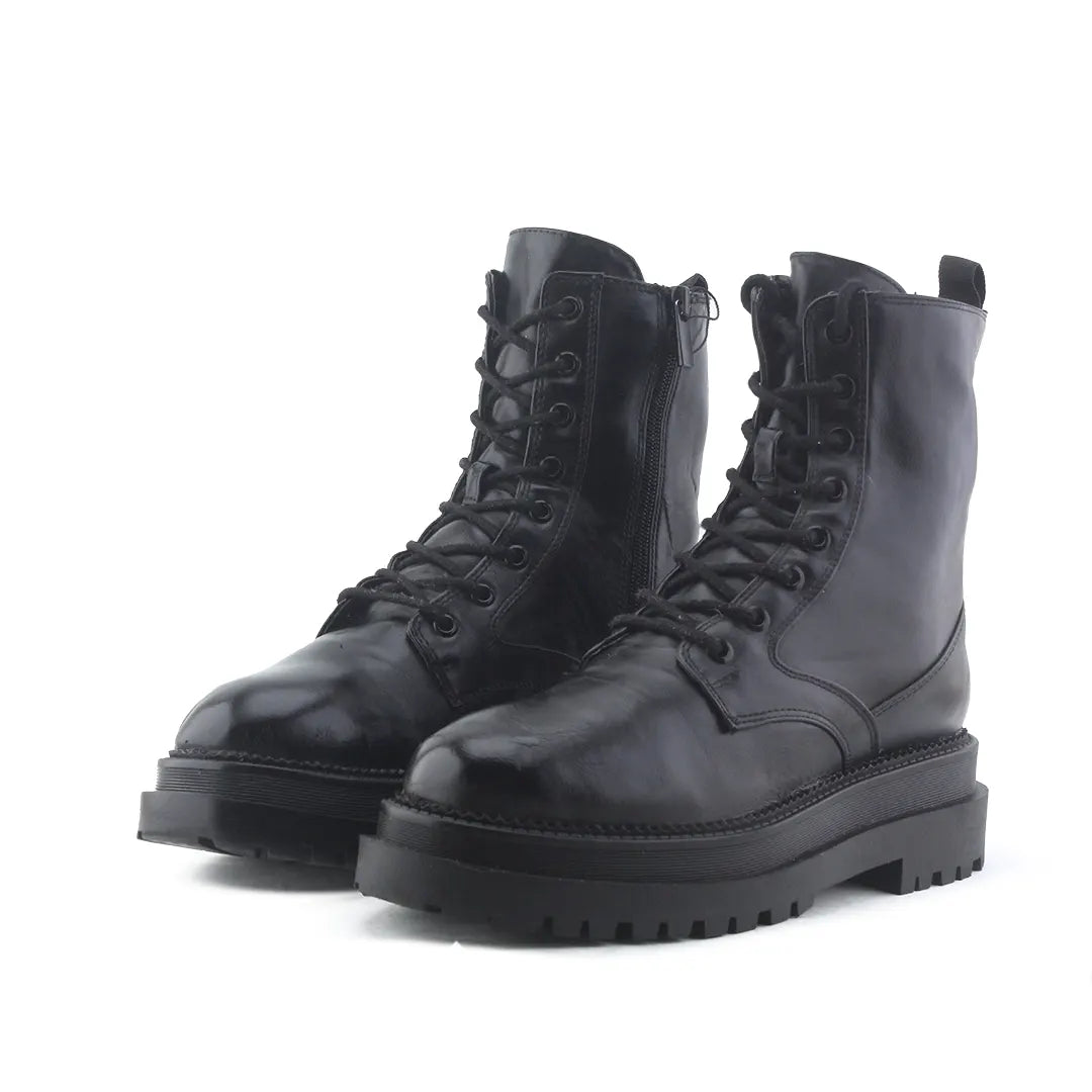 Stradivarius Zipper Lace Up Ankle Boot | 100% Authentic Leather