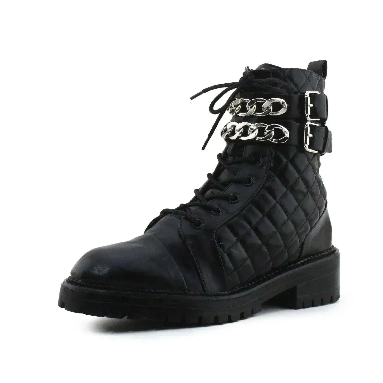 Stradivarius Zipper Laces Buckle Chain Straps Ankle Boots | 100% Authentic Leather - sundaybazar