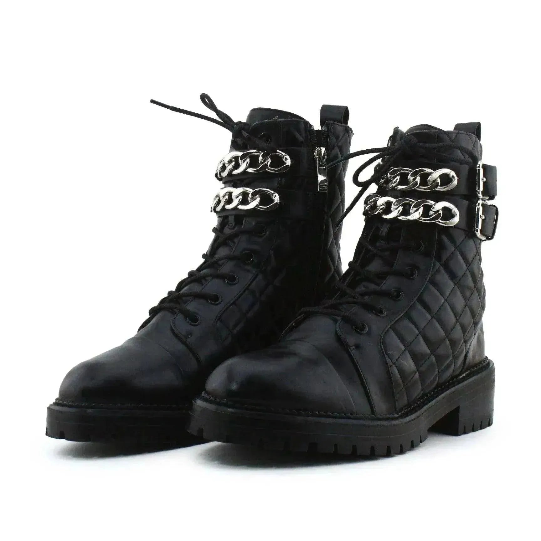 Stradivarius Zipper Laces Buckle Chain Straps Ankle Boots | 100% Authentic Leather - sundaybazar