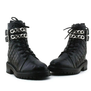 Stradivarius Zipper Laces Buckle Chain Straps Ankle Boots | 100% Authentic Leather - sundaybazar