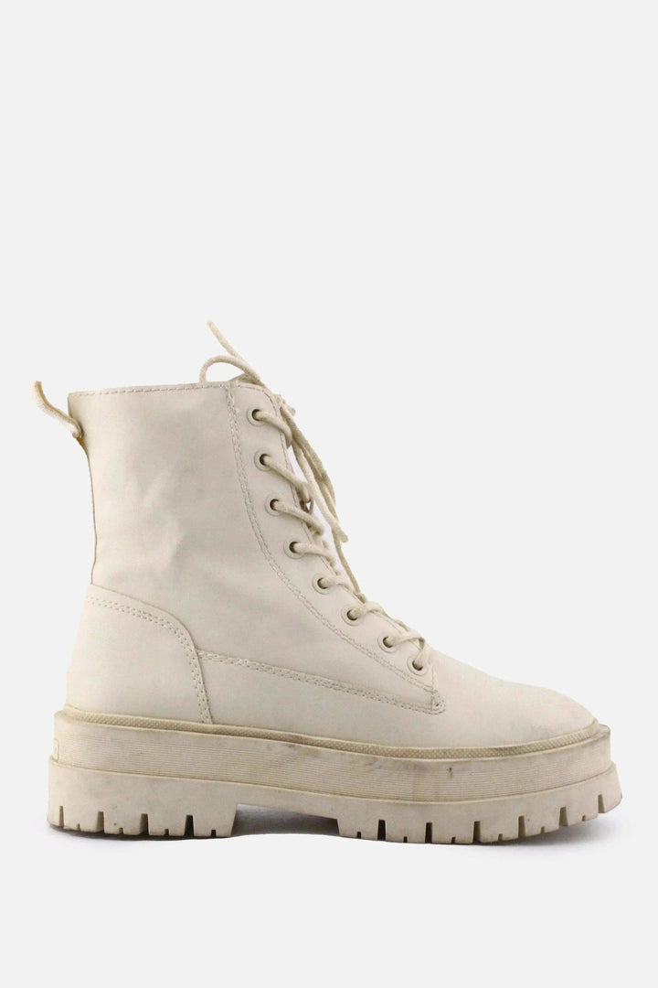 Stradivarius Zipper Laces Combat Boots | 100% Authentic Leather - sundaybazar